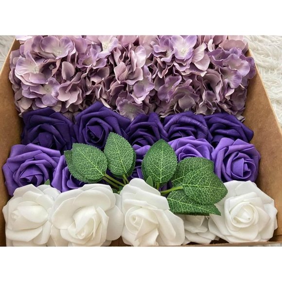 20 count | Purple Shades Hydrangeas White Roses Wedding Flowers Bouquet - Picture 4 of 6